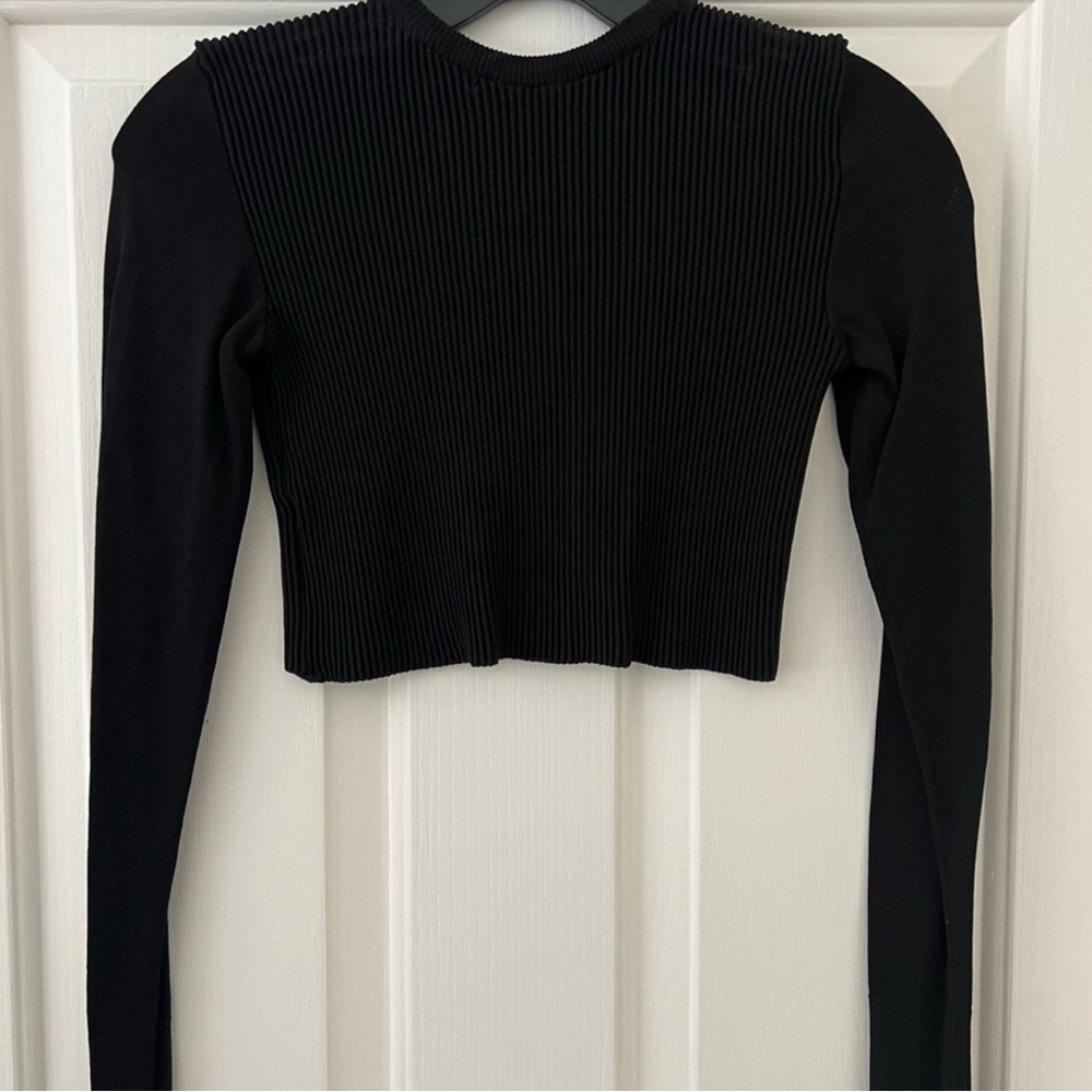 Black Ribbed Long Sleeve Crop Top